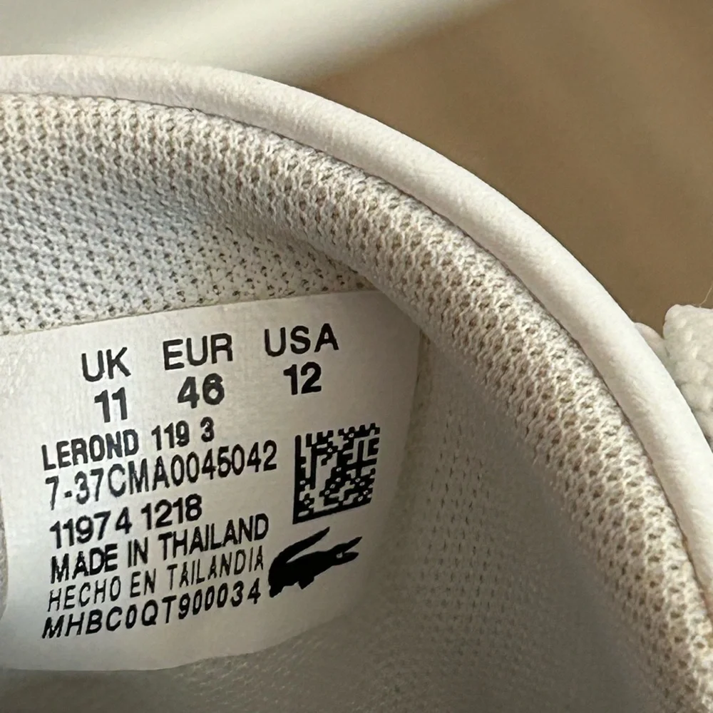 Lacoste Men’s Lerond Sneakers White Size 12